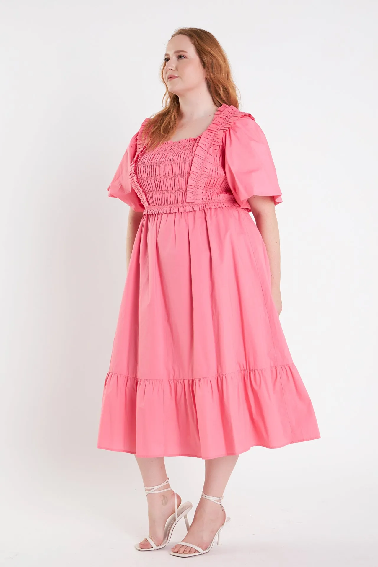 Ruffled Smocked Midi Dress