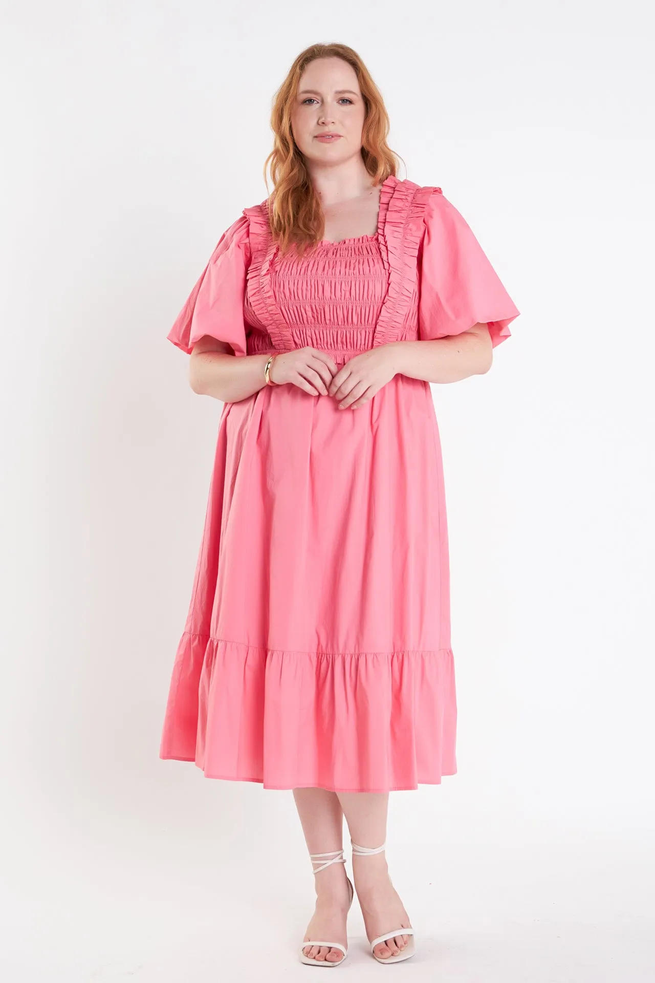 Ruffled Smocked Midi Dress