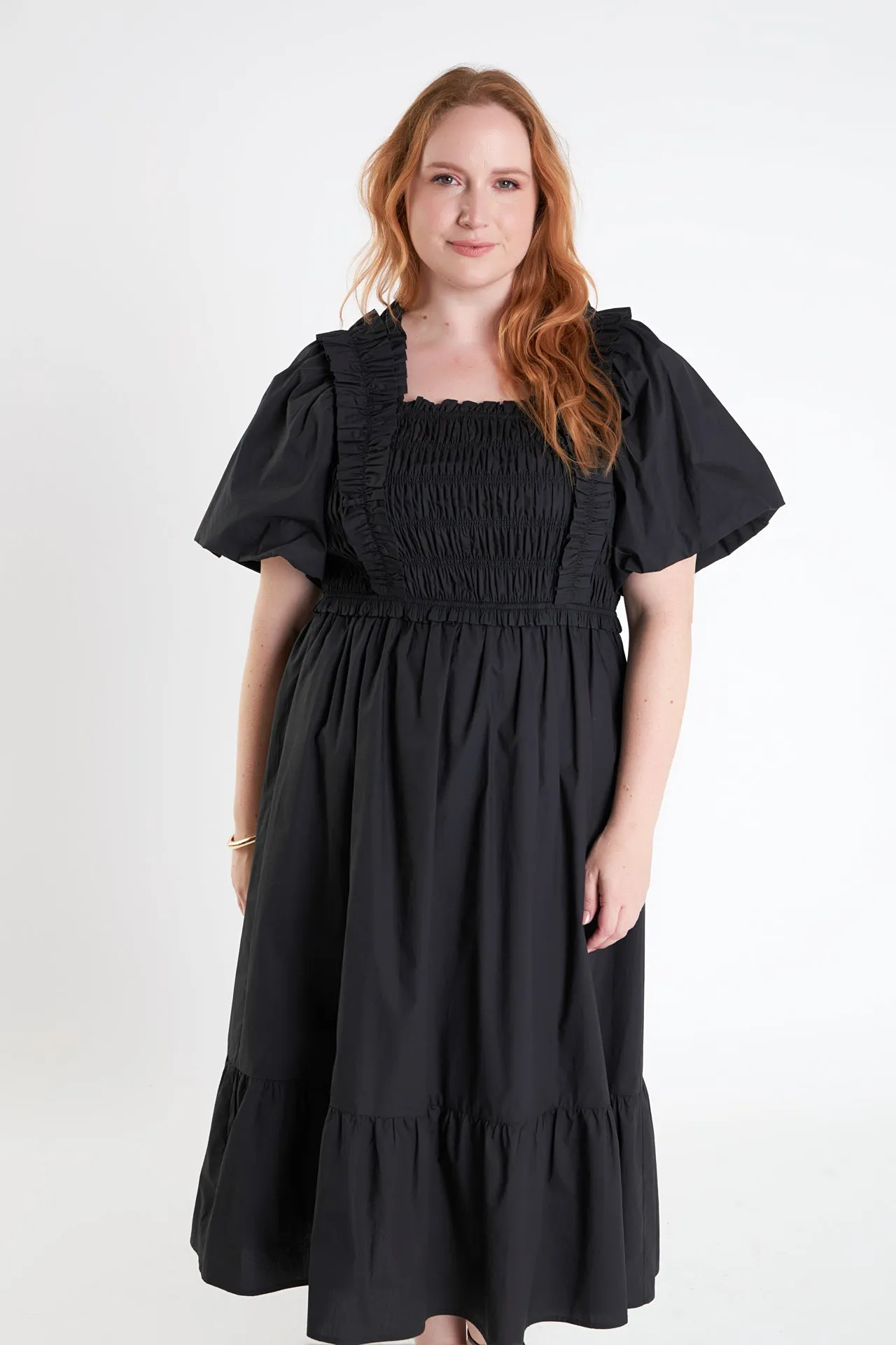Ruffled Smocked Midi Dress