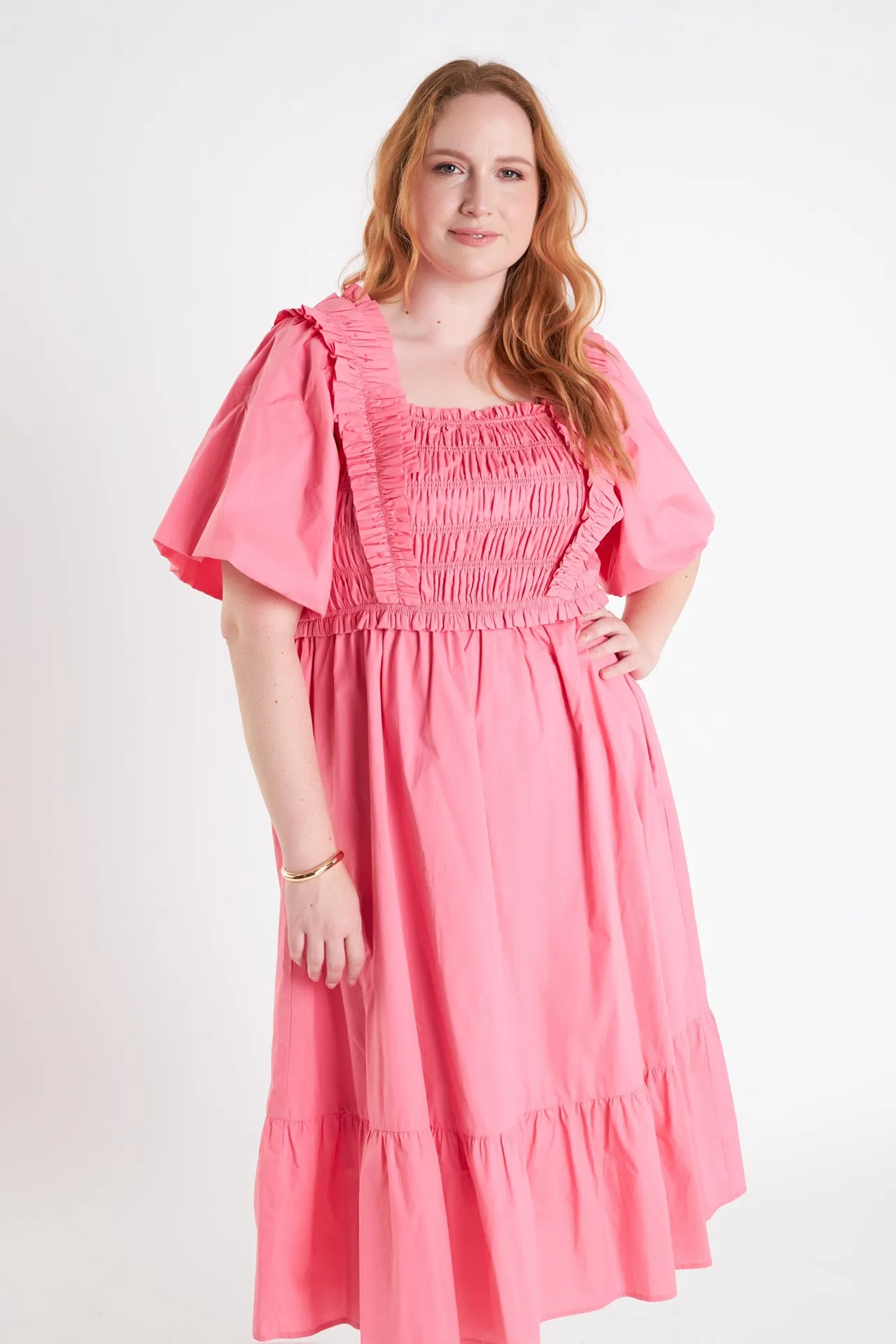 Ruffled Smocked Midi Dress