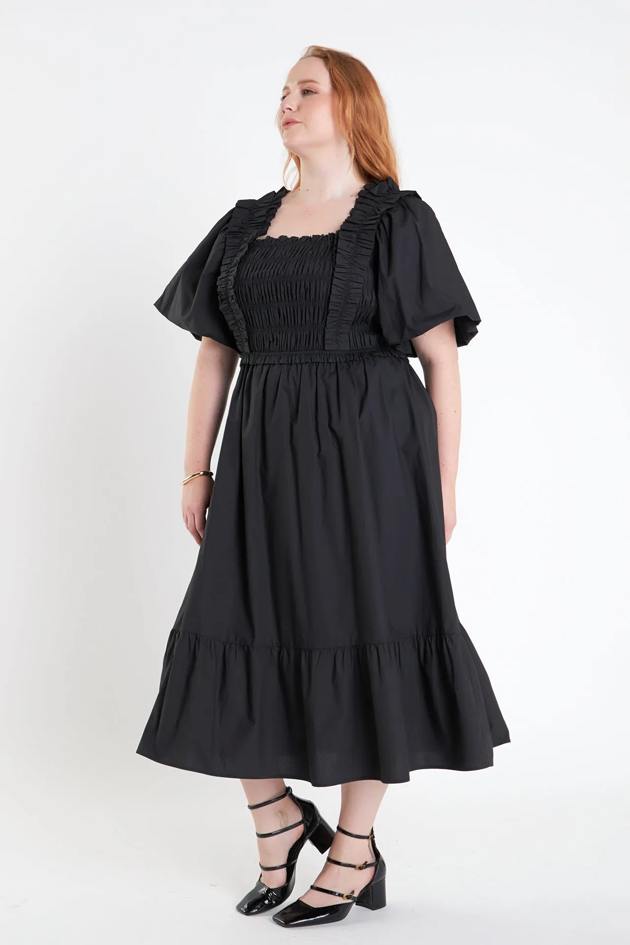 Ruffled Smocked Midi Dress