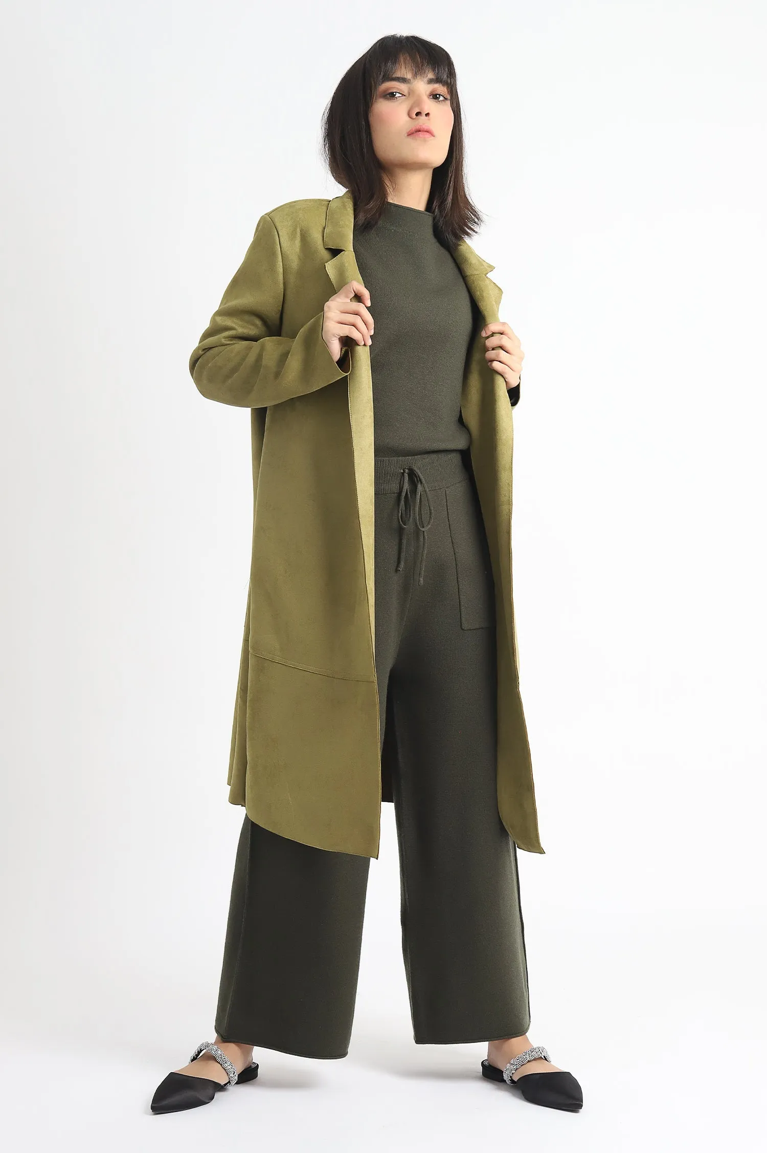 SUEDE OVERCOAT-OLIVE