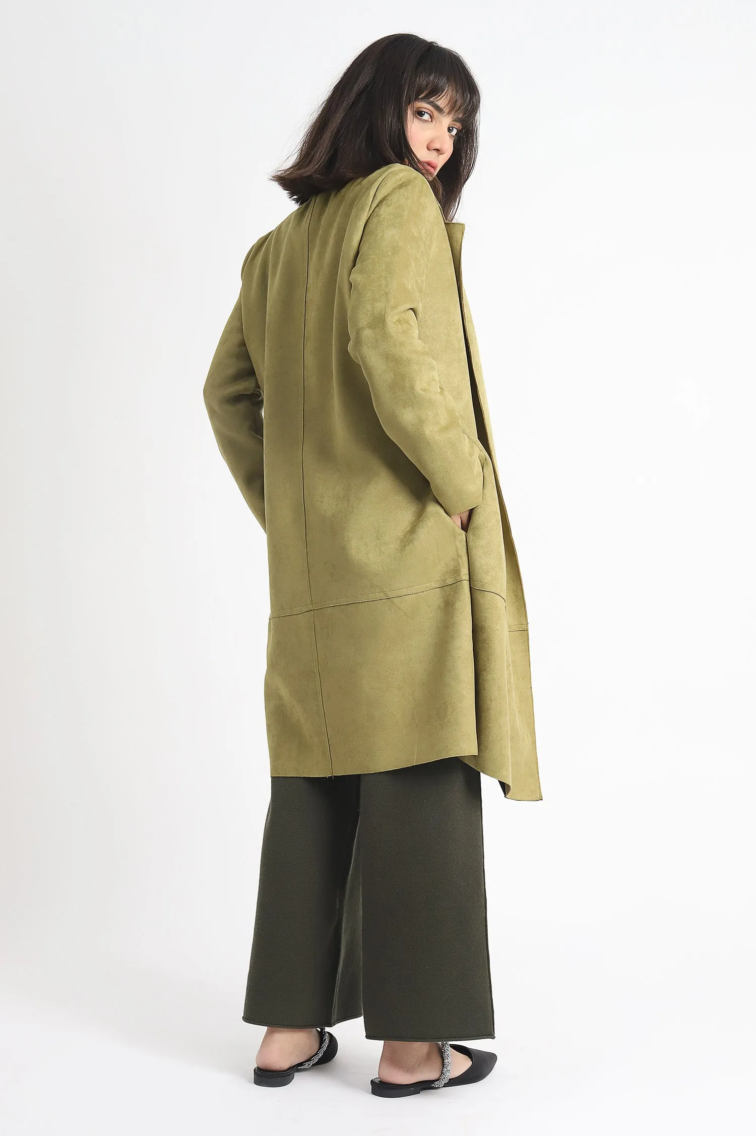 SUEDE OVERCOAT-OLIVE