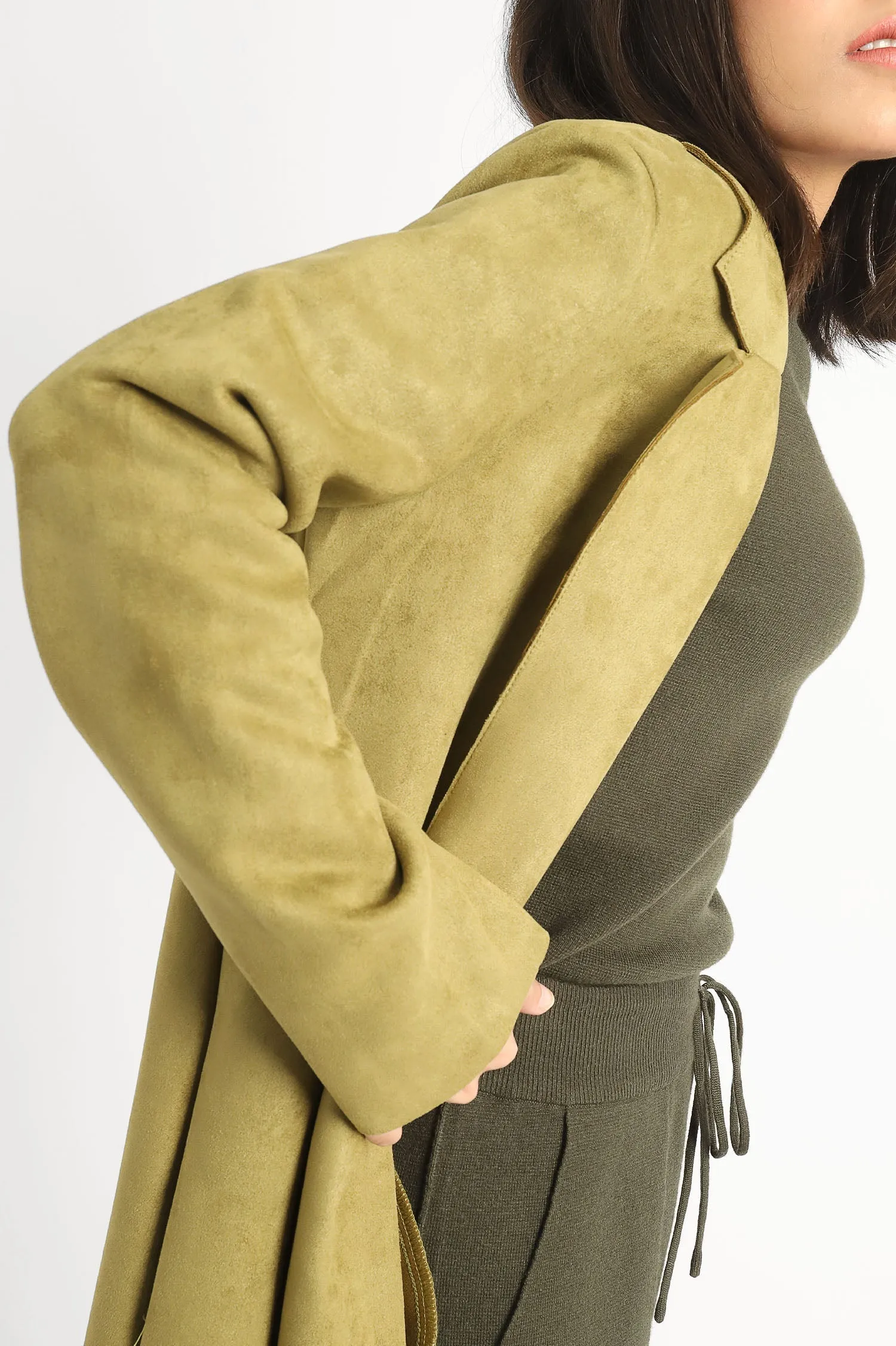 SUEDE OVERCOAT-OLIVE