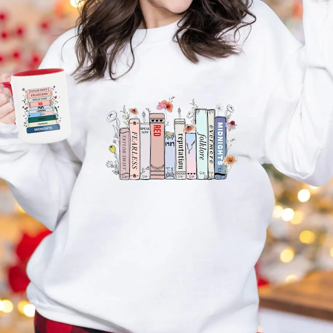 Taylor Swift Album Cover/Books Crew Neck Sweater ADULT or YOUTH