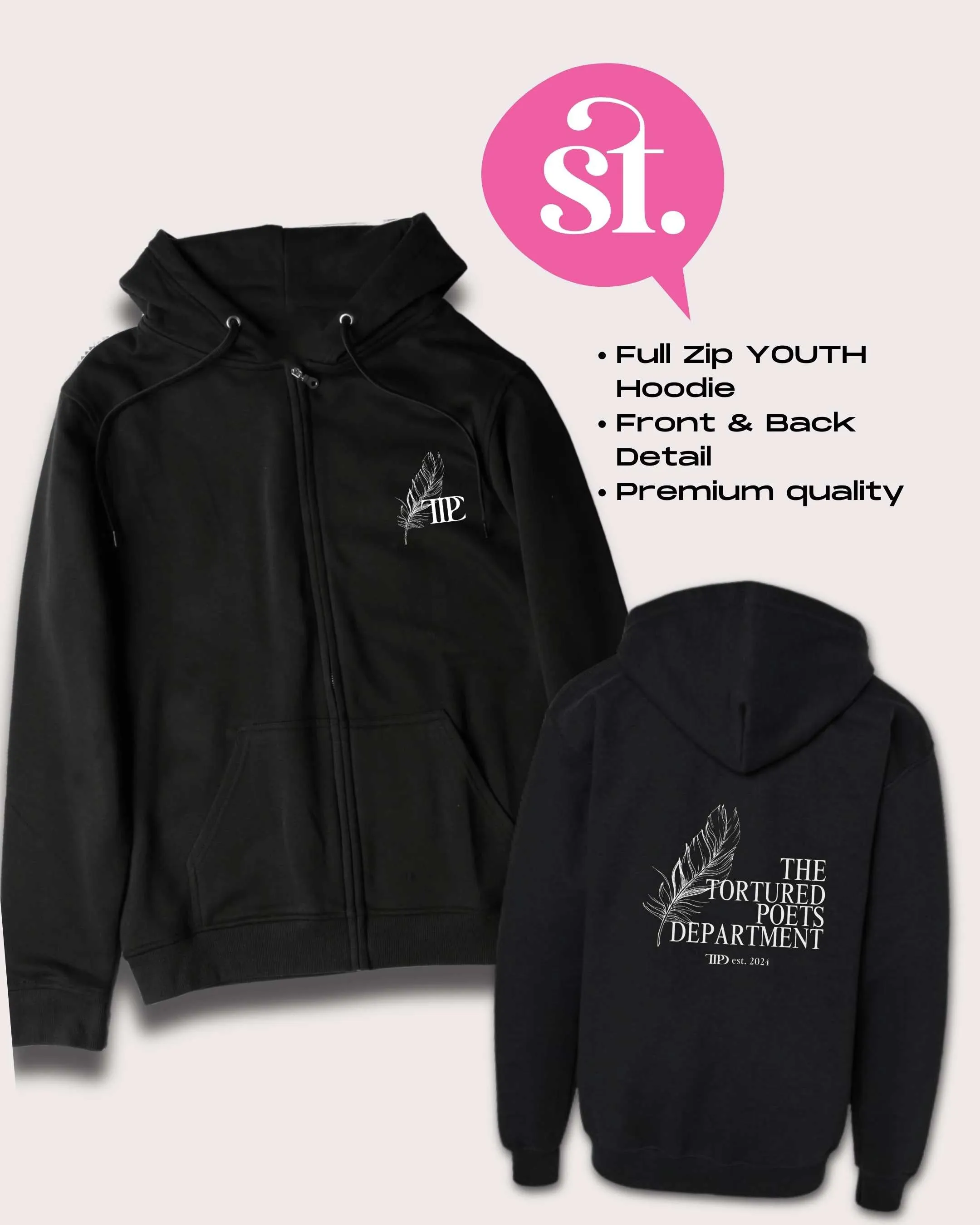 Taylor Swift Tortured Poets Department Zippered Hoodie | Sweatpants YOUTH