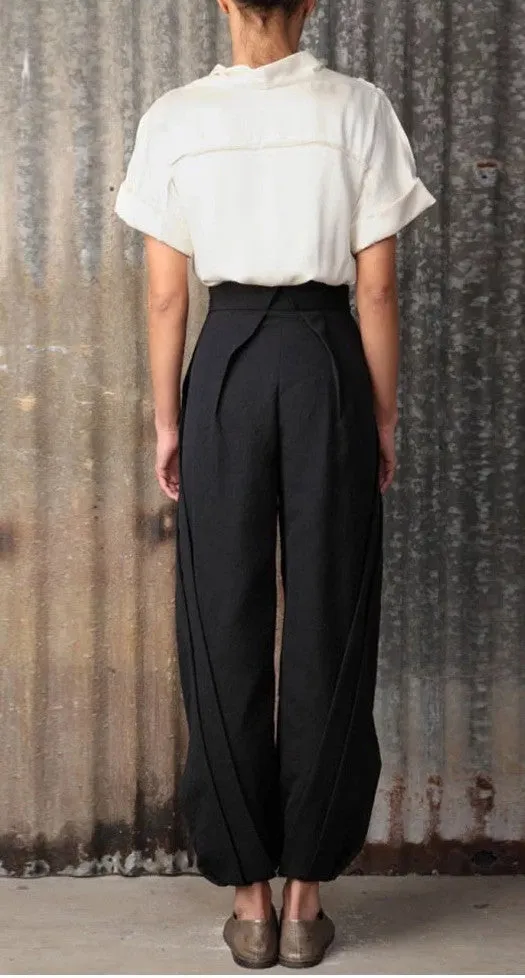 Three-Dimensional Cut High Waist Trousers Wide Leg Carrot Pants