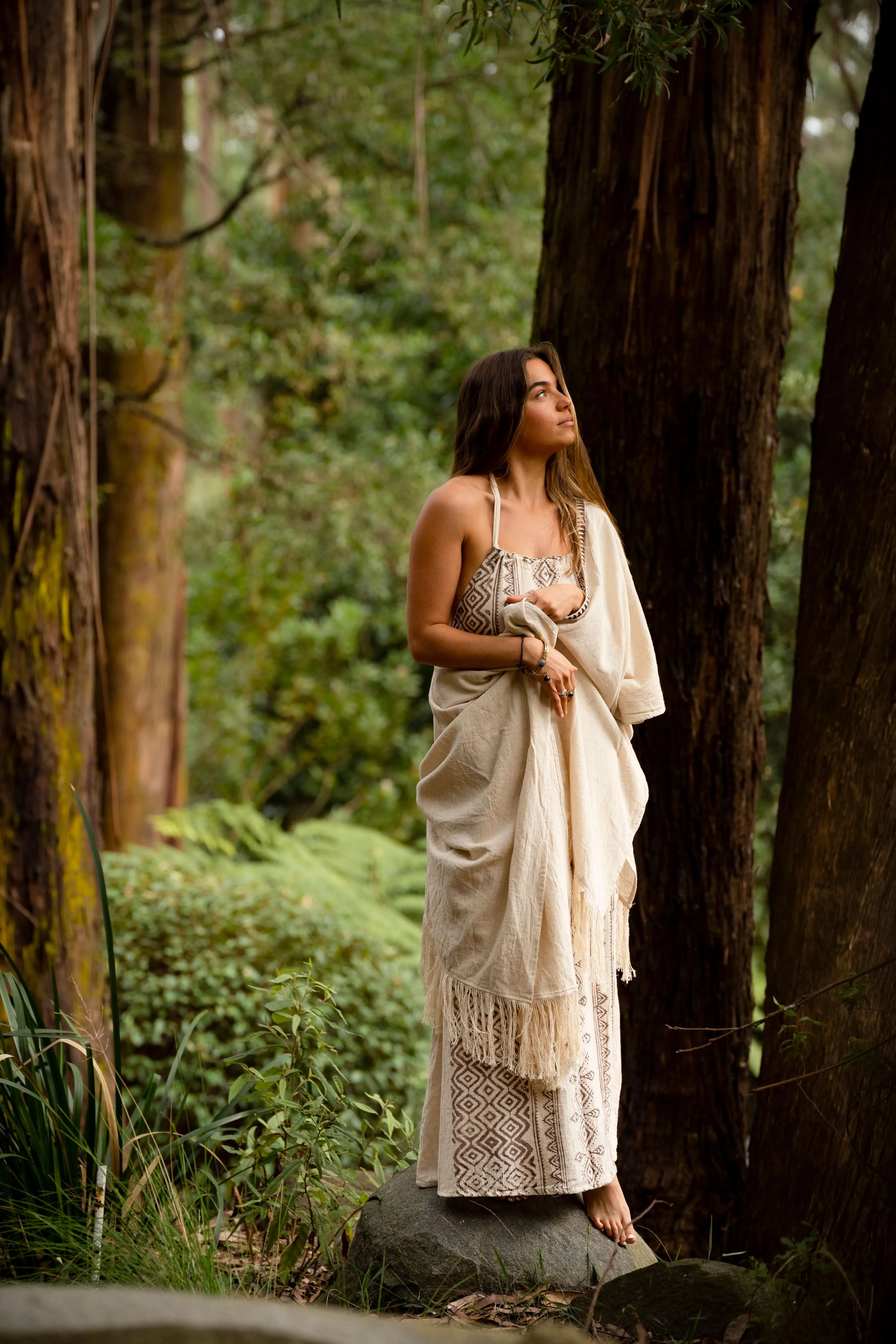 Tribal Frayed Kimono - Cream