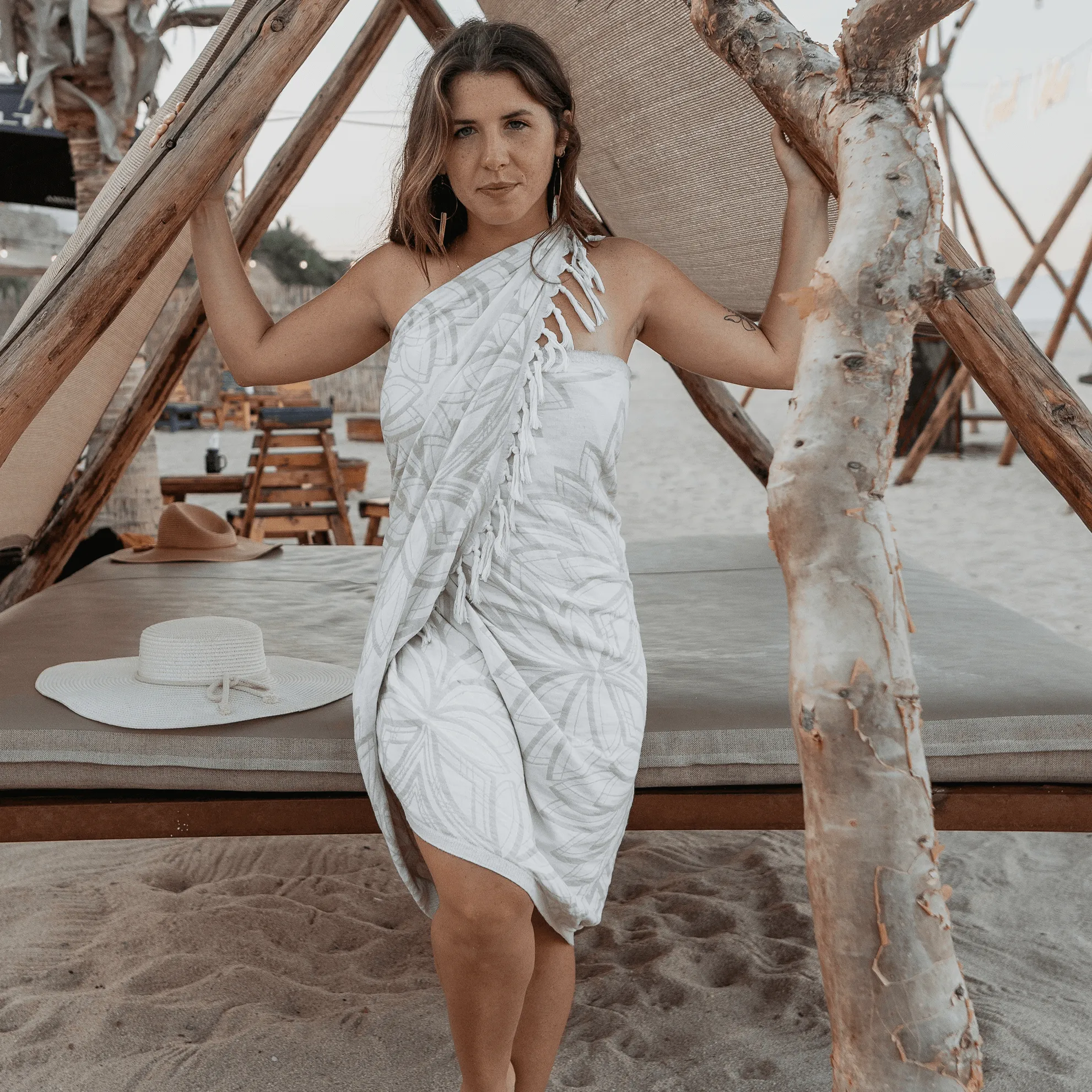 Turkish Cotton Towel Set / Horona in Oat   White