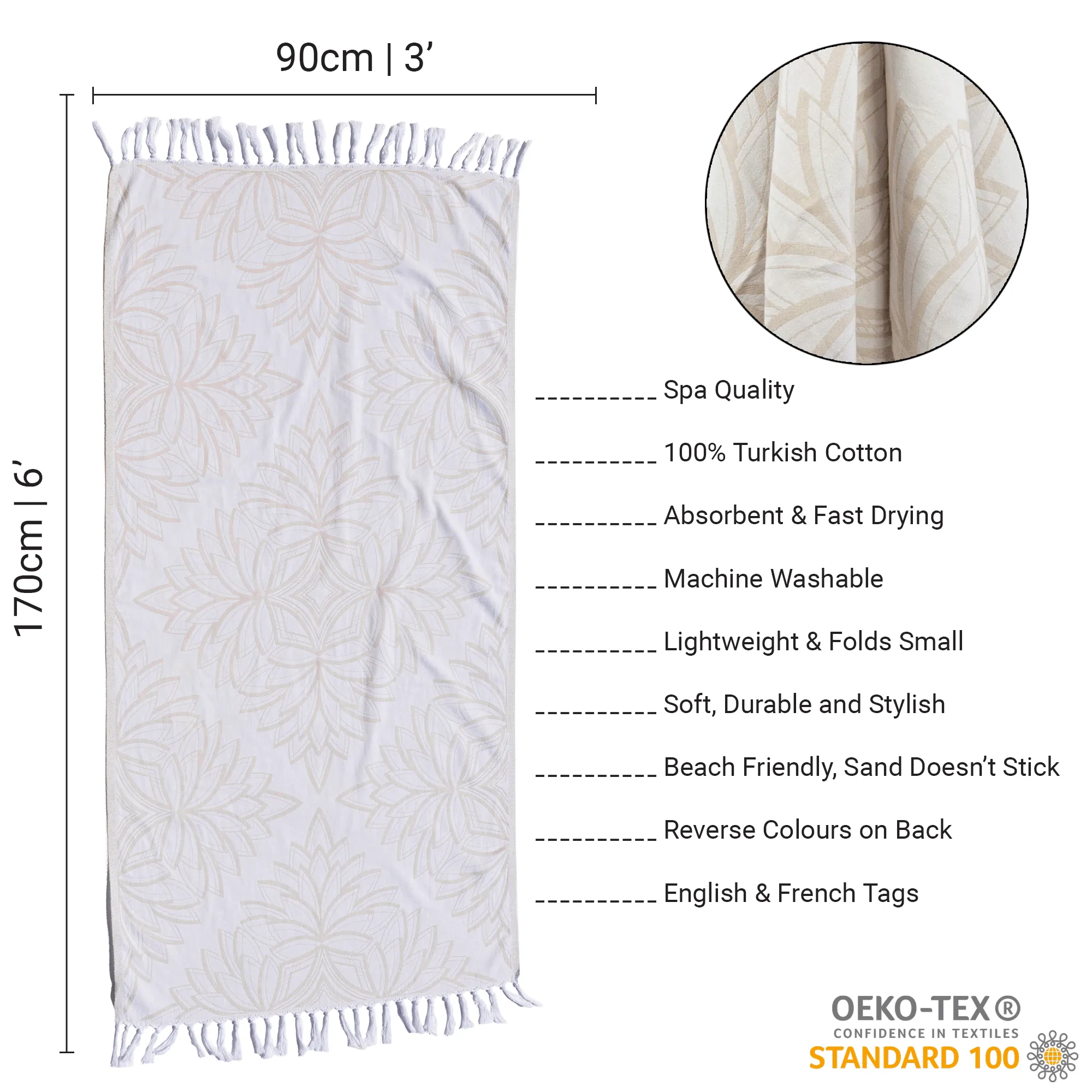 Turkish Cotton Towel Set / Horona in Oat   White