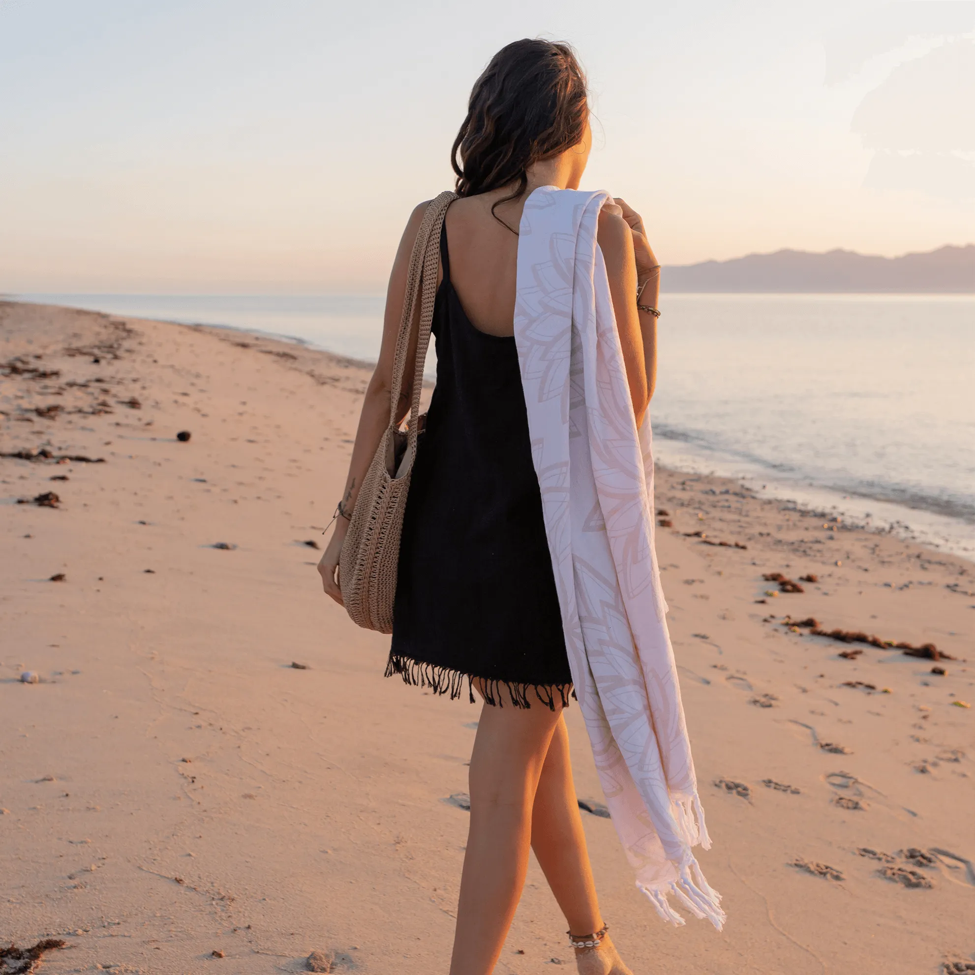 Turkish Cotton Towel Set / Horona in Oat   White