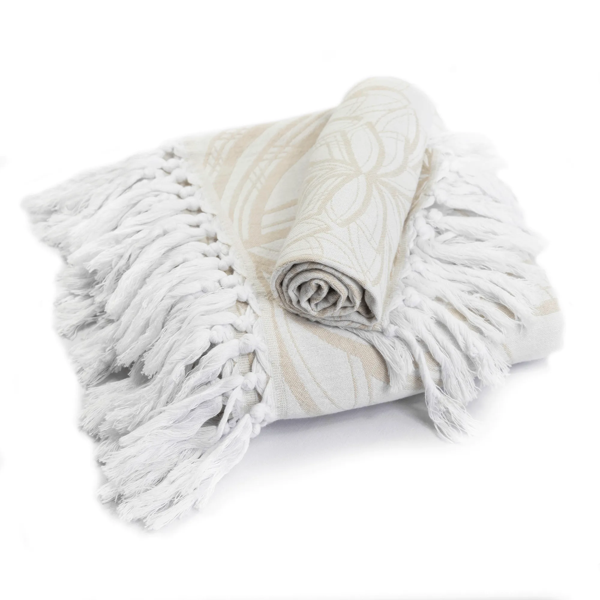 Turkish Cotton Towel Set / Horona in Oat   White