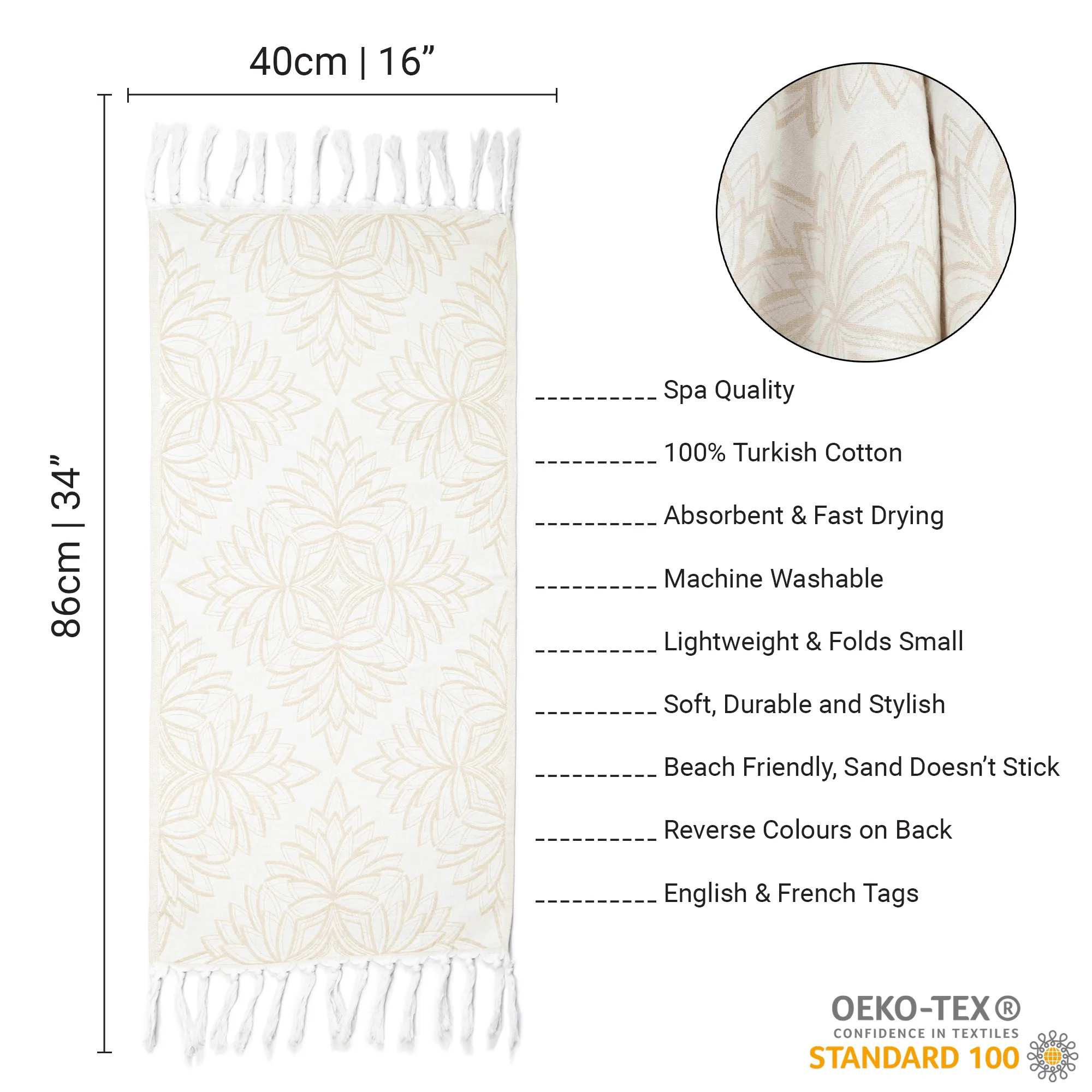 Turkish Cotton Towel Set / Horona in Oat   White