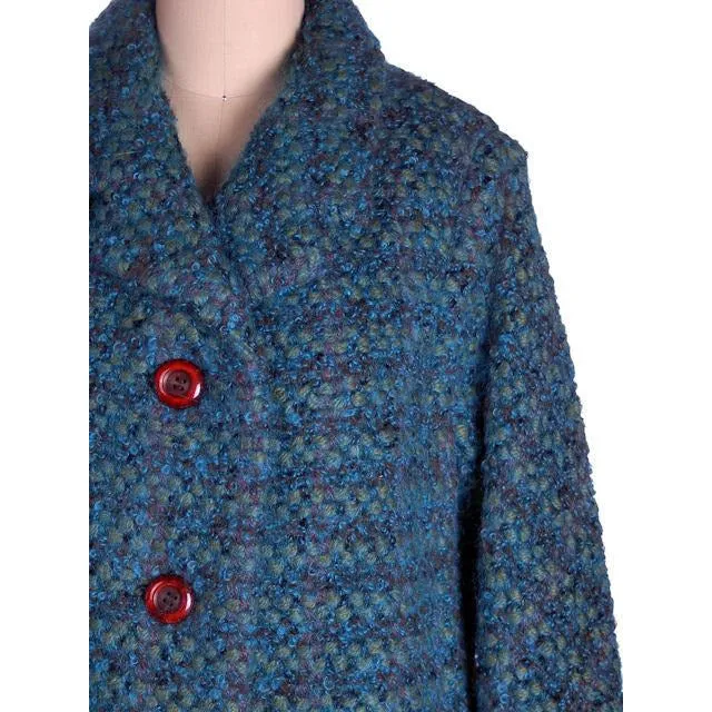 Turquoise Mohair Tweed Mollie Abrahamson Vintage Ladies Suit 1950s 43-26-36