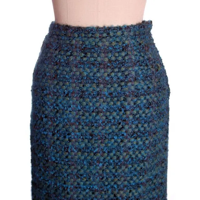 Turquoise Mohair Tweed Mollie Abrahamson Vintage Ladies Suit 1950s 43-26-36