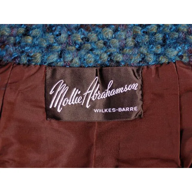 Turquoise Mohair Tweed Mollie Abrahamson Vintage Ladies Suit 1950s 43-26-36