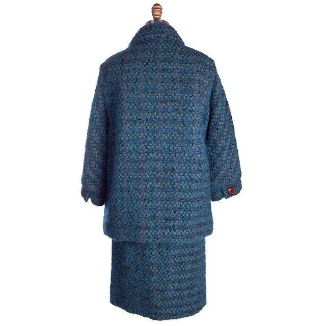 Turquoise Mohair Tweed Mollie Abrahamson Vintage Ladies Suit 1950s 43-26-36