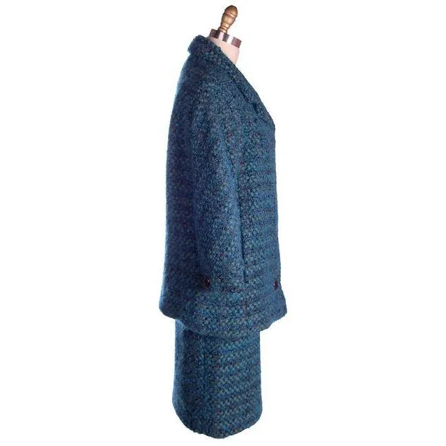 Turquoise Mohair Tweed Mollie Abrahamson Vintage Ladies Suit 1950s 43-26-36