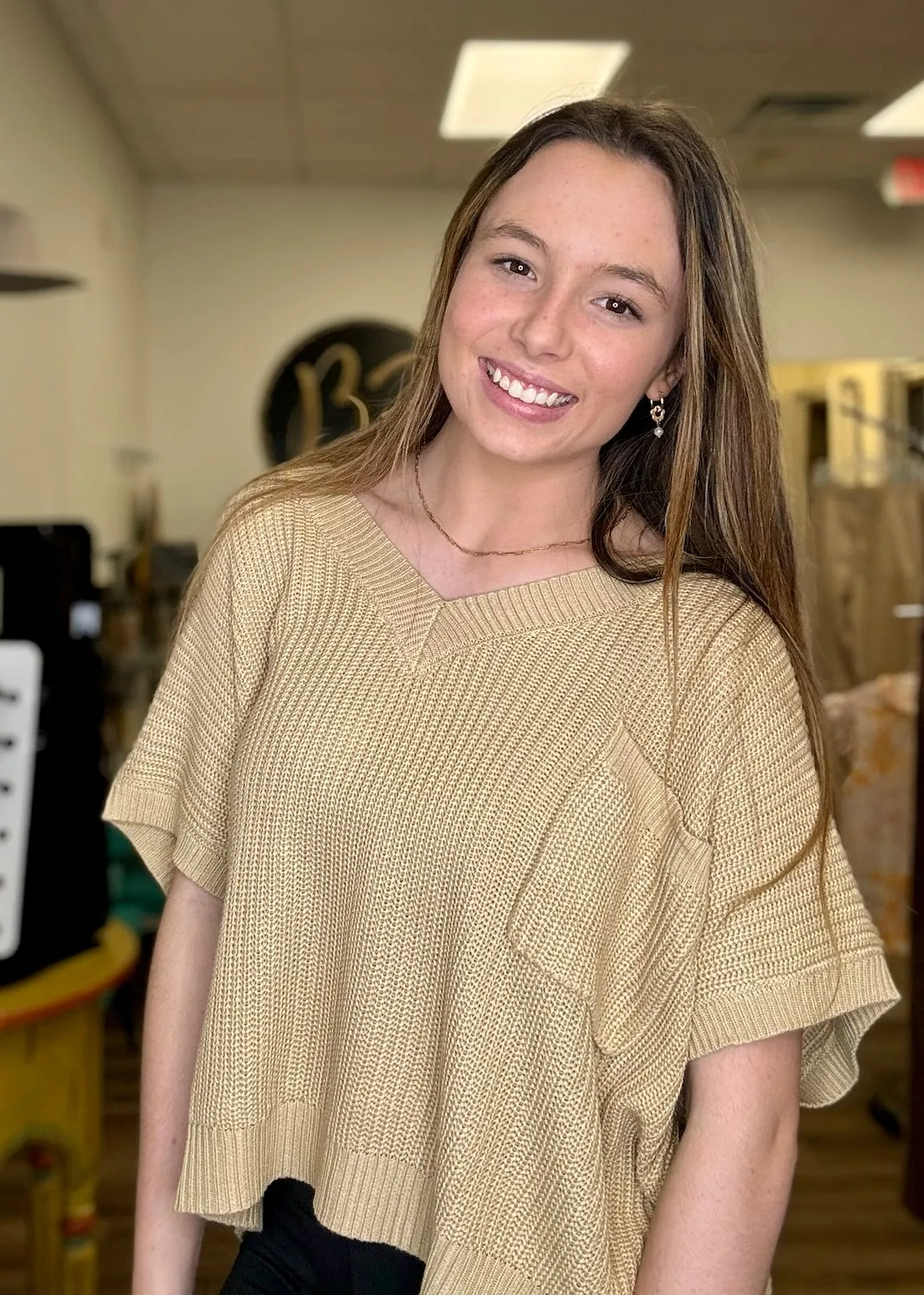 V-Neck Light Sweater Knit Top