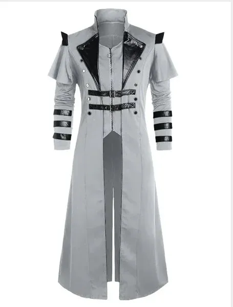 Vintage Men's Gothic Steampunk Long Jacket – Retro Medieval Warrior Knight Overcoat