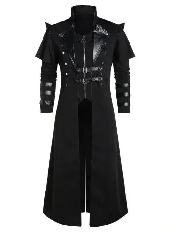 Vintage Men's Gothic Steampunk Long Jacket – Retro Medieval Warrior Knight Overcoat