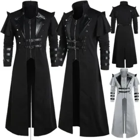 Vintage Men's Gothic Steampunk Long Jacket – Retro Medieval Warrior Knight Overcoat