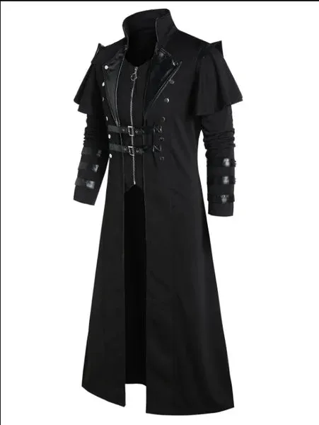 Vintage Men's Gothic Steampunk Long Jacket – Retro Medieval Warrior Knight Overcoat