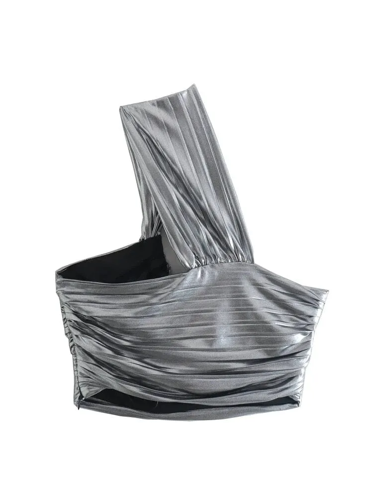 Women Asymmetrical One Off Shoulder Corset Cropped Top