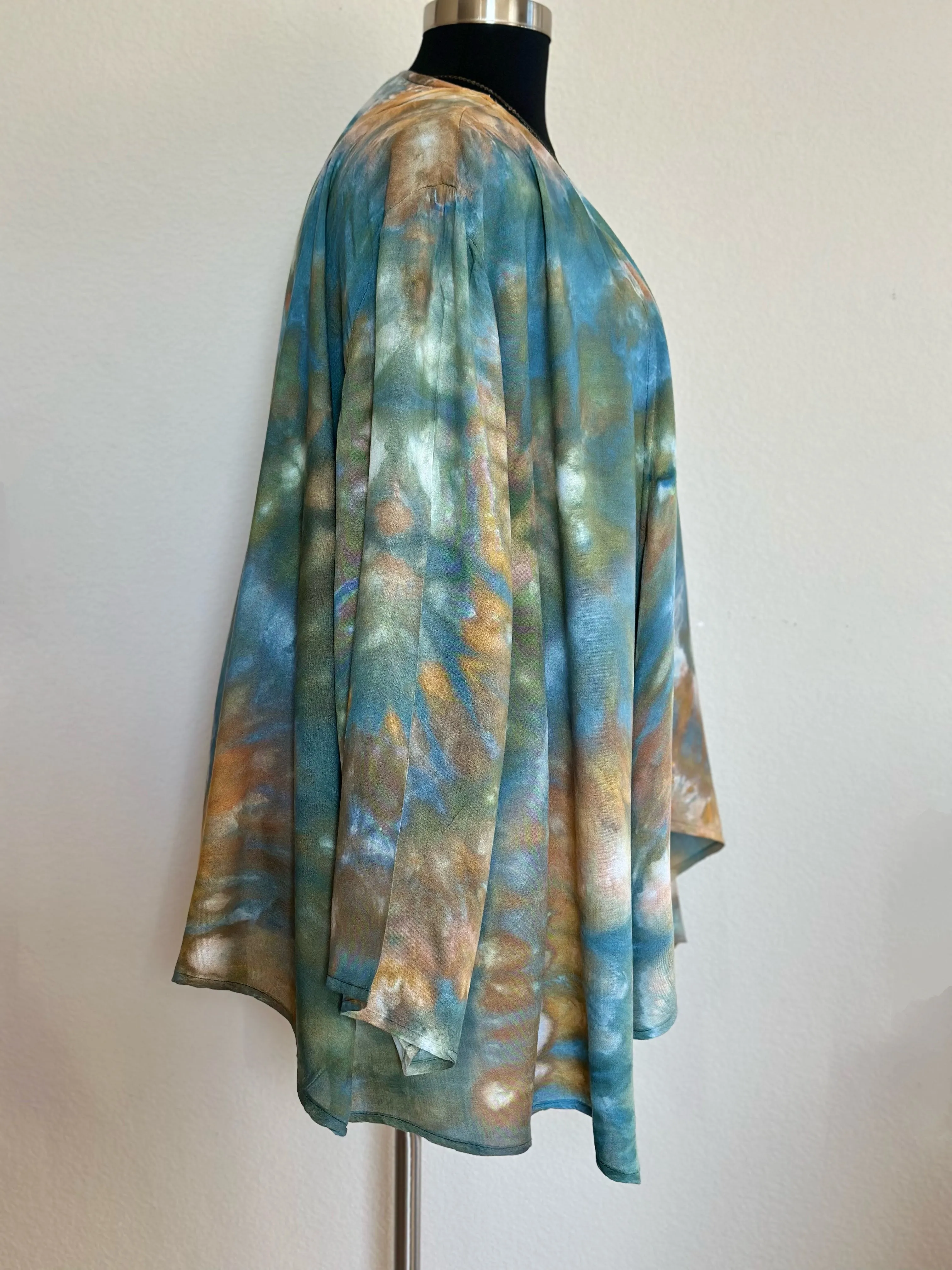 Women’s 2X 100% Rayon Waterfall Kimono Jacket in ‘Teal Gold’