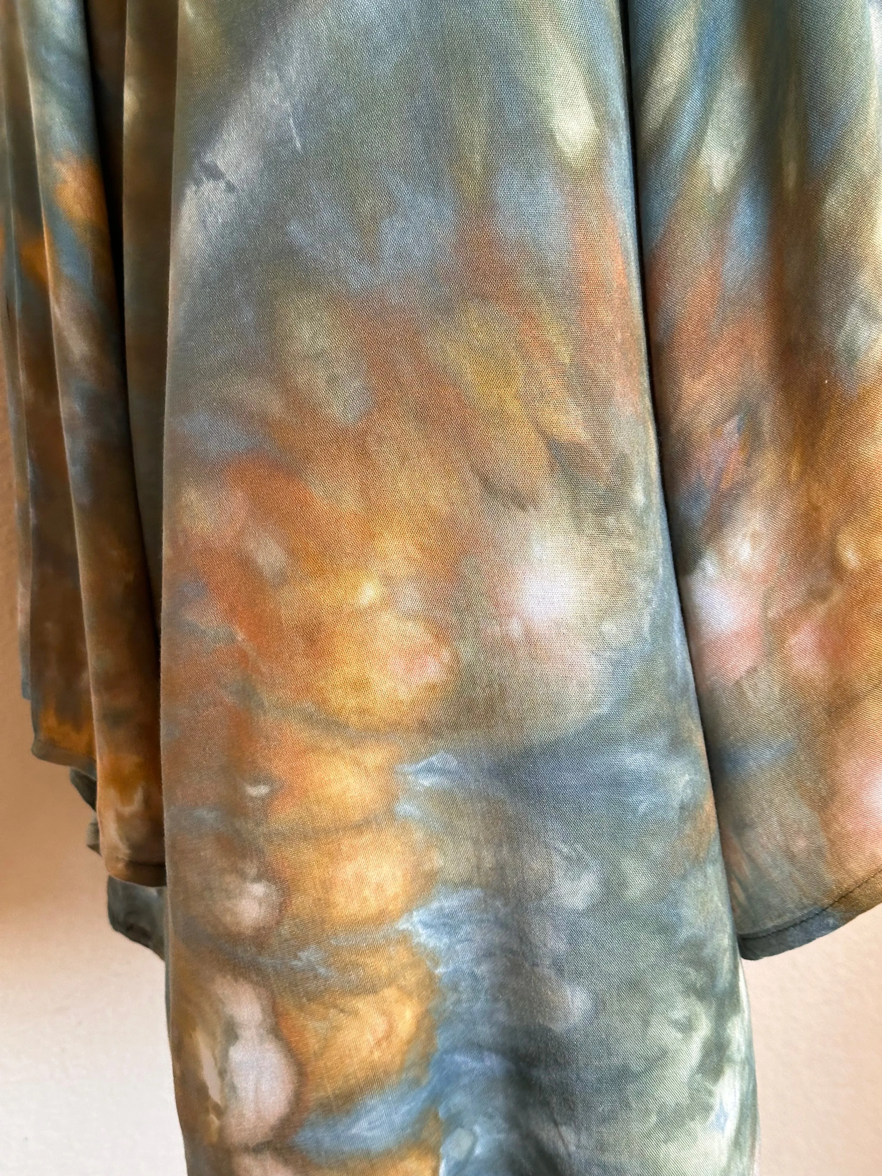 Women’s 2X 100% Rayon Waterfall Kimono Jacket in ‘Teal Gold’