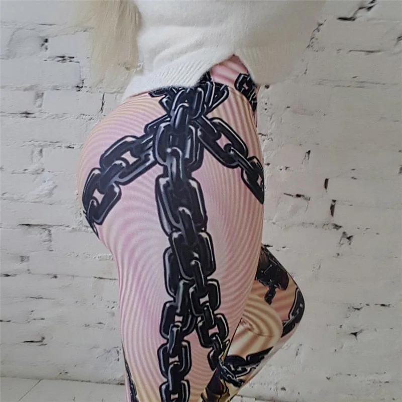 Women's Comic Cartoon 3D Printing Trousers High Stretch GJeggings Punk Rock Leggins Disco Pants High Waist Fitness Leggings
