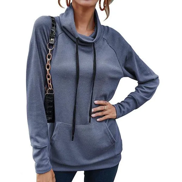 Women's High Collar Long Sleeve Lace Loose Pullover Top Hoodie