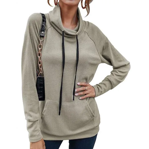 Women's High Collar Long Sleeve Lace Loose Pullover Top Hoodie