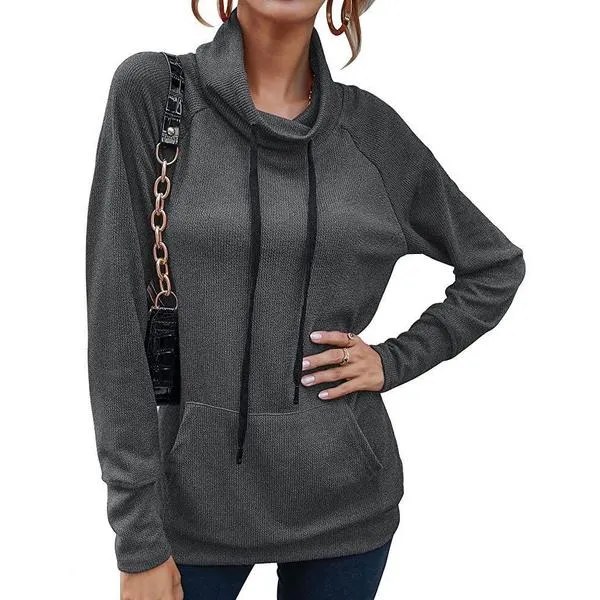 Women's High Collar Long Sleeve Lace Loose Pullover Top Hoodie