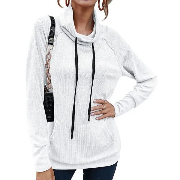 Women's High Collar Long Sleeve Lace Loose Pullover Top Hoodie