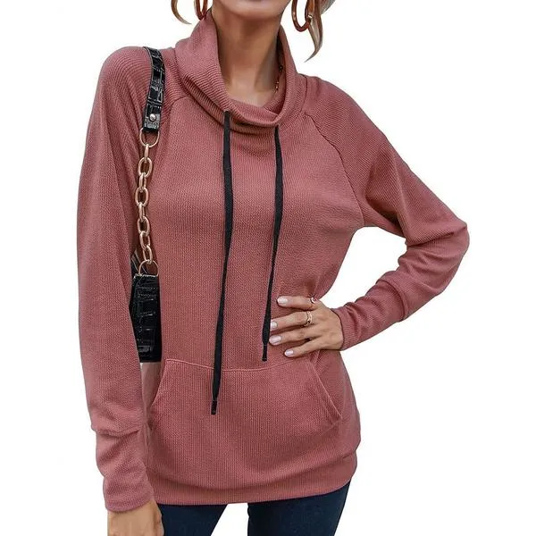 Women's High Collar Long Sleeve Lace Loose Pullover Top Hoodie