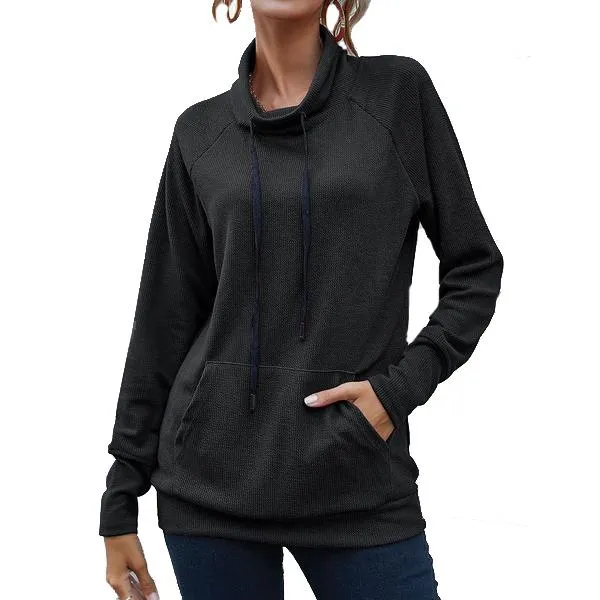 Women's High Collar Long Sleeve Lace Loose Pullover Top Hoodie
