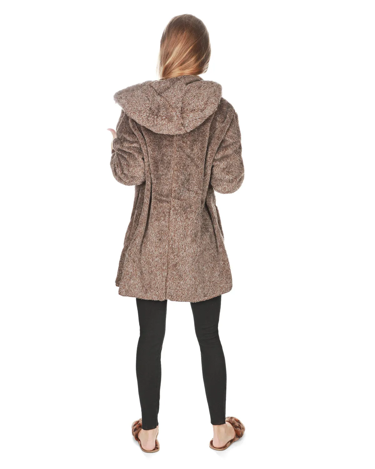Women's Marled Plush Hooded Lounge Sweater with Shawl Collar
