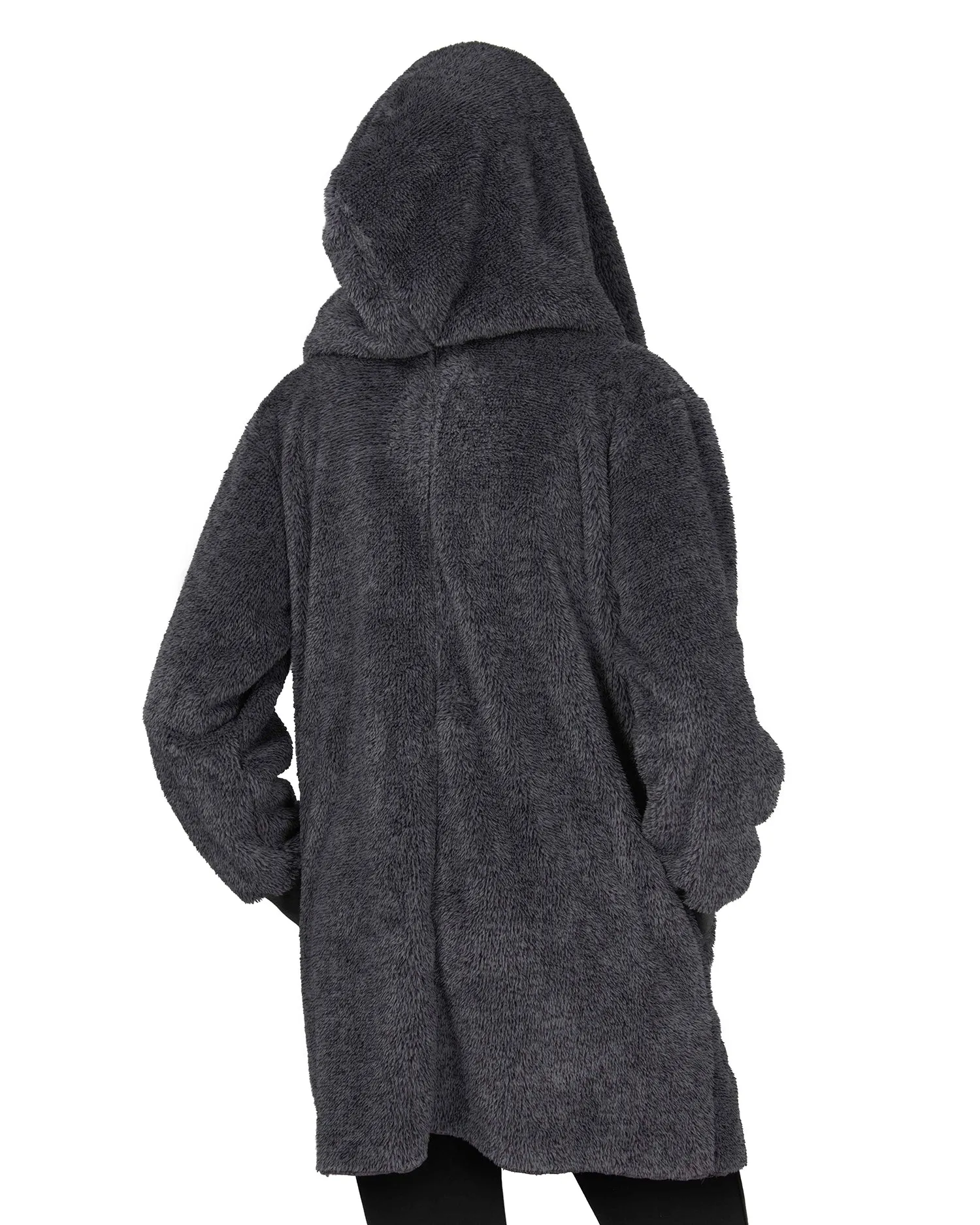 Women's Marled Plush Hooded Lounge Sweater with Shawl Collar
