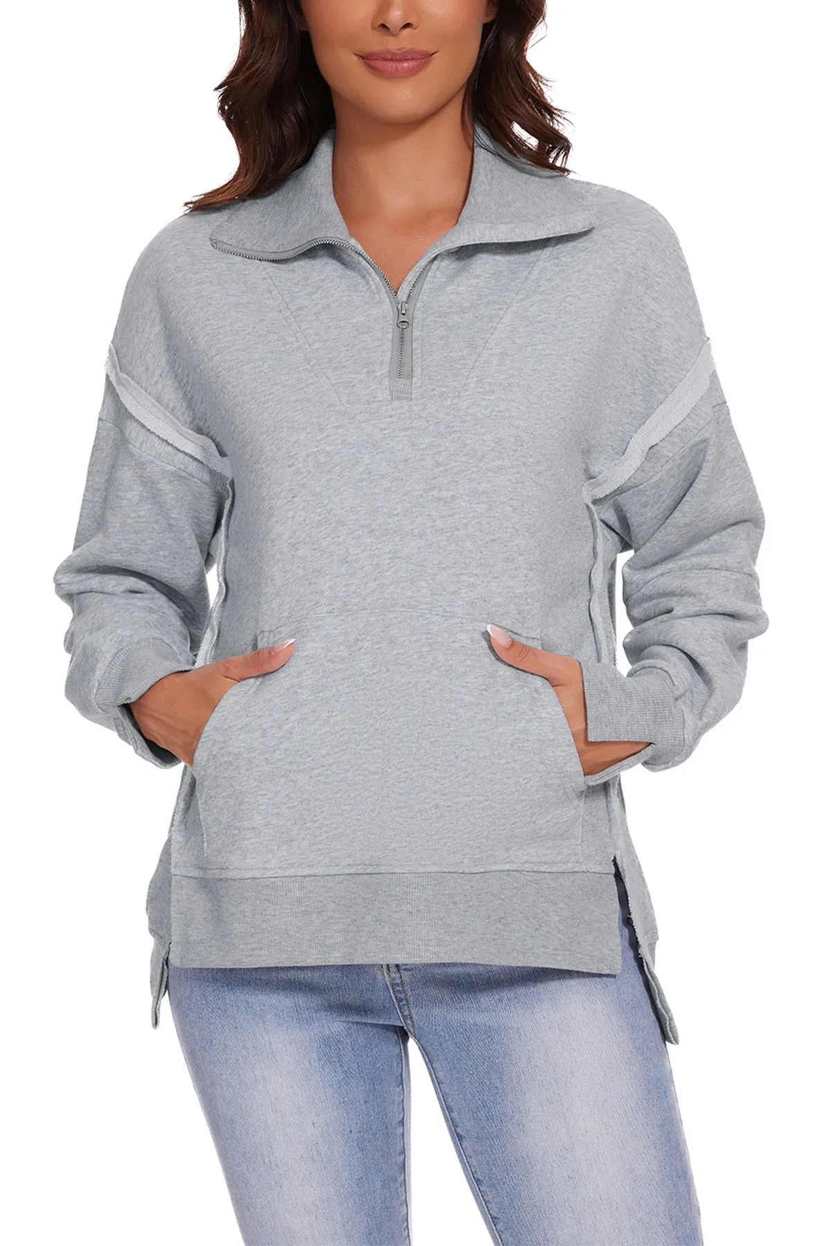 Womens Oversized Sweatshirt Quarter Zip Pullover Women Long Sleeve Sweatshirt Fall Outfits Pullovers Top with Pocket