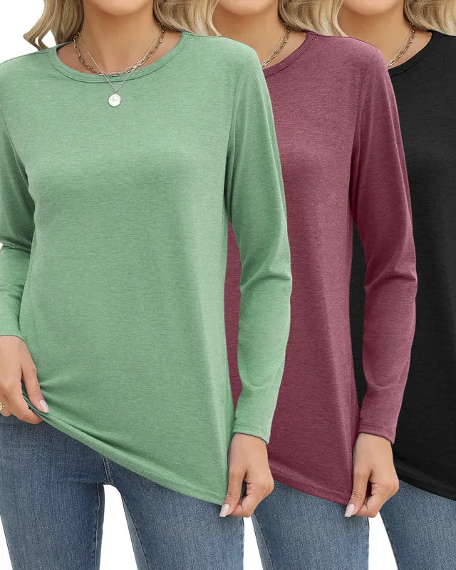 Zeagoo 3 Pack Long Sleeve Shirts for Women Loose Fit Basic Tee Tops