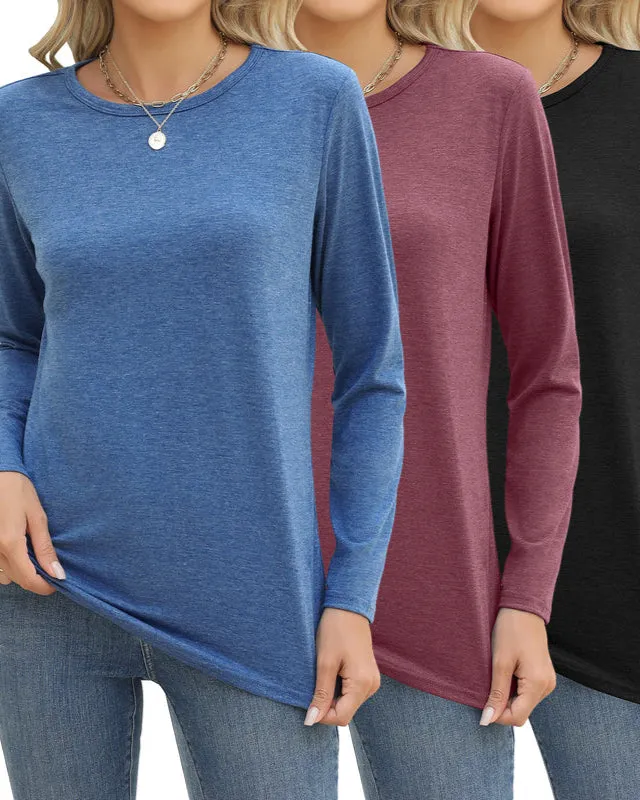 Zeagoo 3 Pack Long Sleeve Shirts for Women Loose Fit Basic Tee Tops