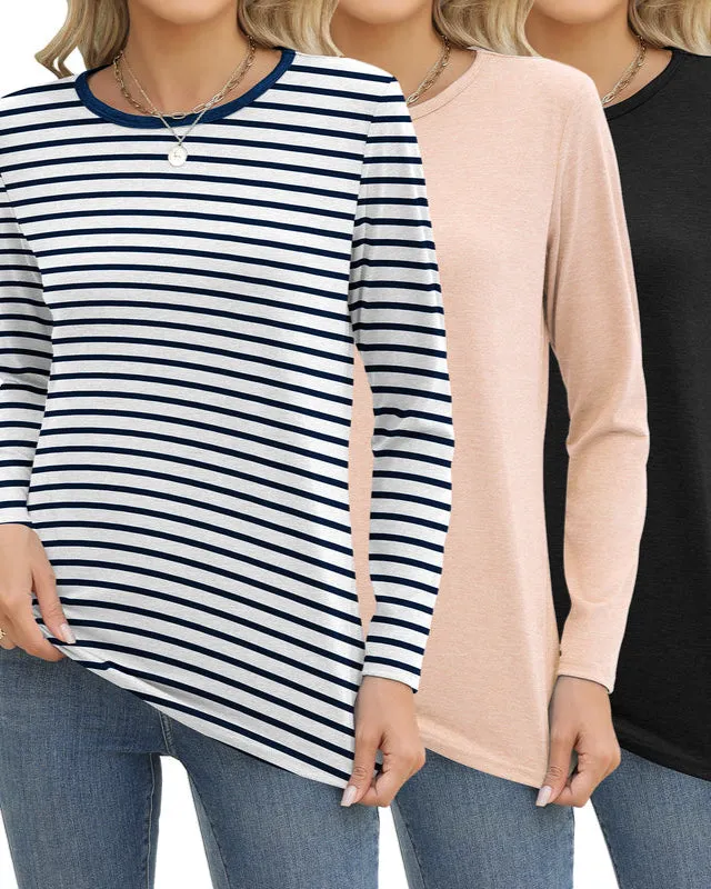 Zeagoo 3 Pack Long Sleeve Shirts for Women Loose Fit Basic Tee Tops