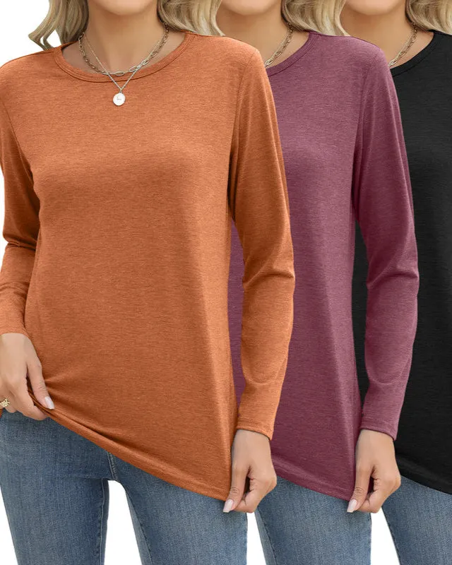 Zeagoo 3 Pack Long Sleeve Shirts for Women Loose Fit Basic Tee Tops