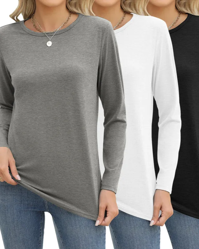 Zeagoo 3 Pack Long Sleeve Shirts for Women Loose Fit Basic Tee Tops