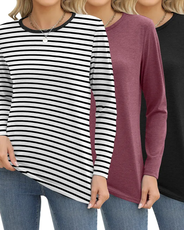 Zeagoo 3 Pack Long Sleeve Shirts for Women Loose Fit Basic Tee Tops