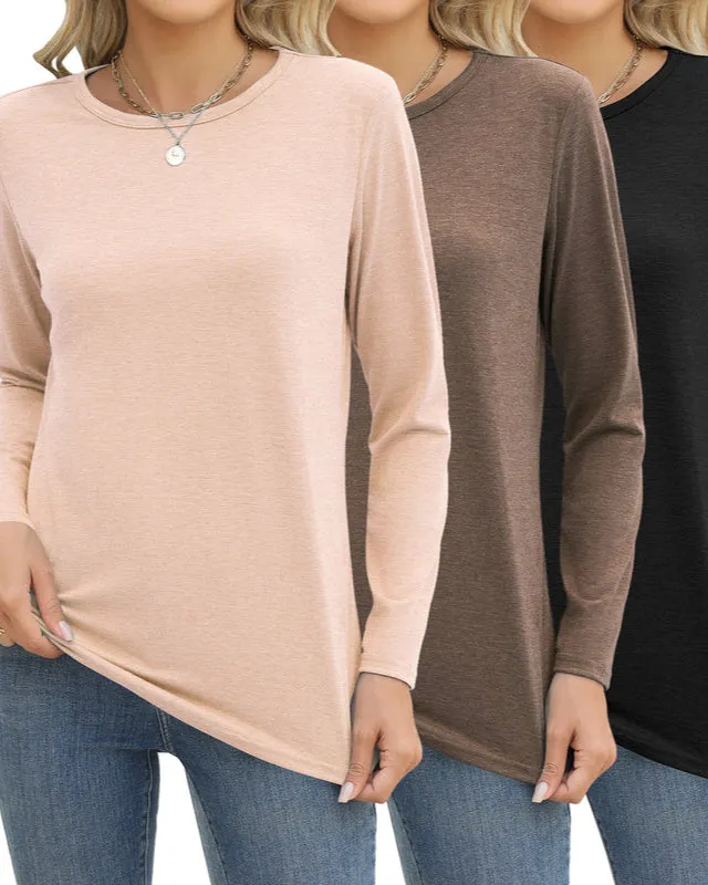 Zeagoo 3 Pack Long Sleeve Shirts for Women Loose Fit Basic Tee Tops