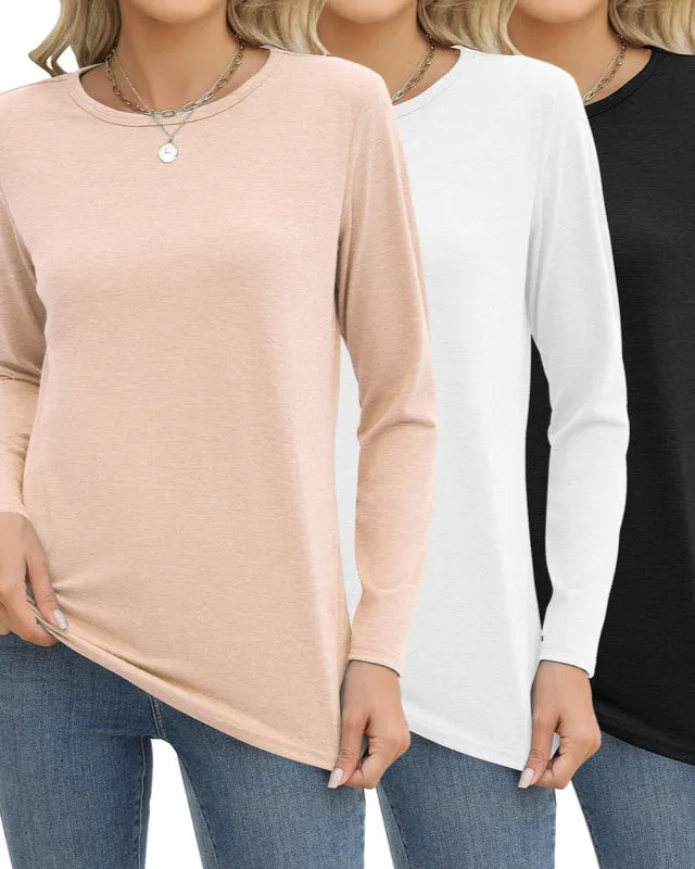 Zeagoo 3 Pack Long Sleeve Shirts for Women Loose Fit Basic Tee Tops