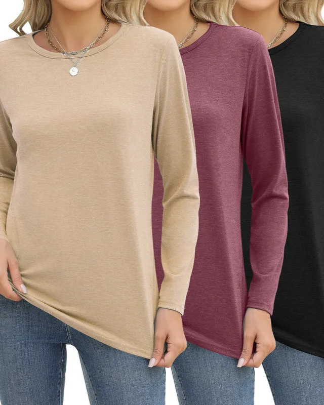 Zeagoo 3 Pack Long Sleeve Shirts for Women Loose Fit Basic Tee Tops