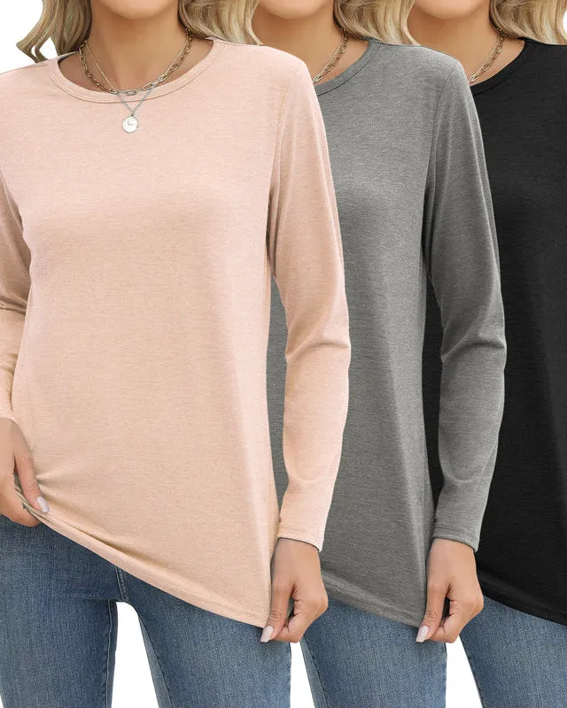 Zeagoo 3 Pack Long Sleeve Shirts for Women Loose Fit Basic Tee Tops